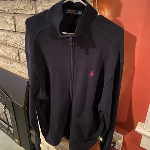 POLO Ralph Lauren Men's SweaterSize Medium Navy w/Red Logo Long Sleeves Full Zip